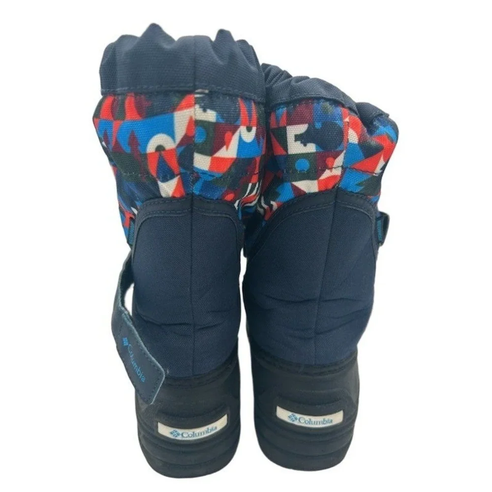 Columbia Rope Tow III Snow Boots Youth Size 2 Navy Blue Red Geometric Waterproof